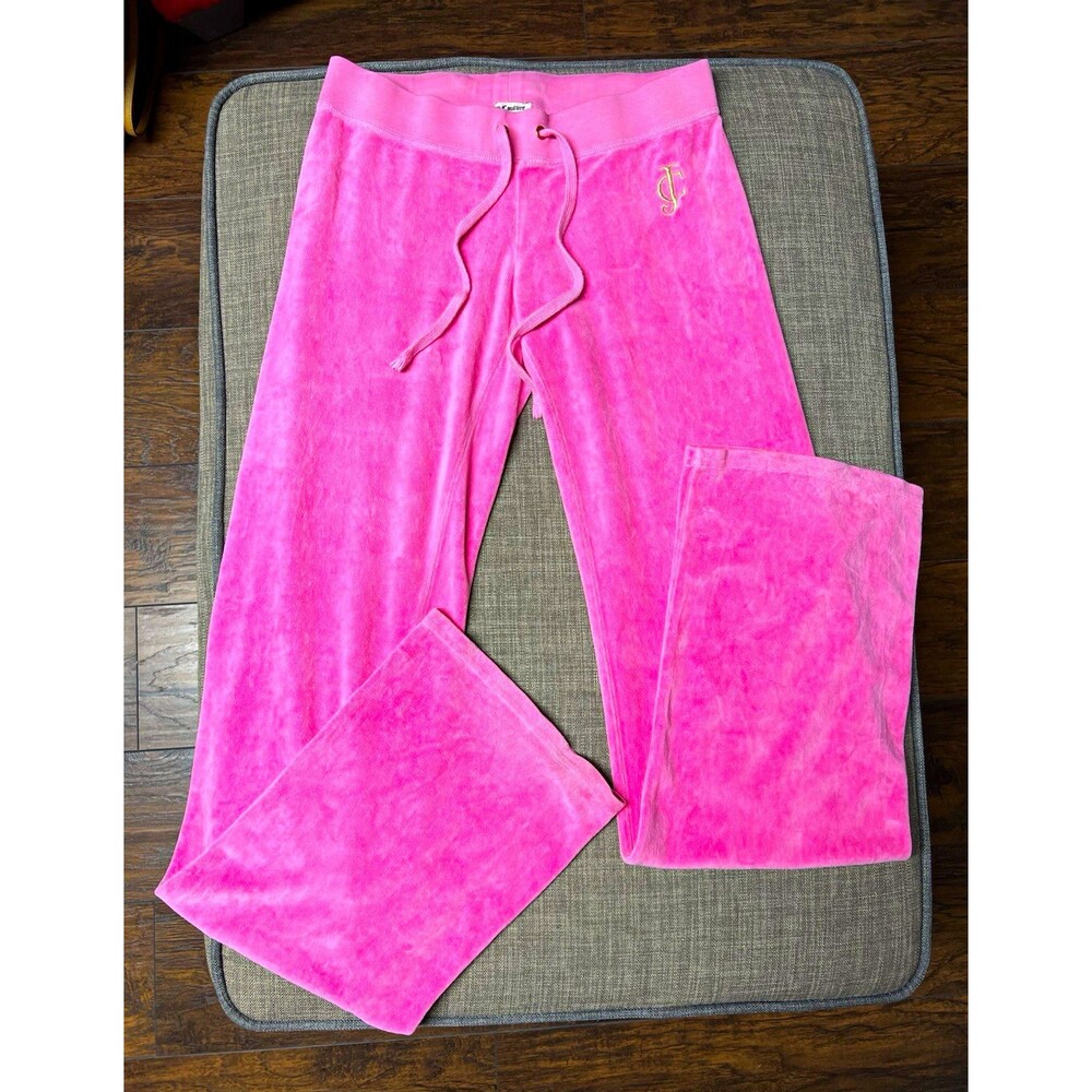 Juicy Couture Pink Velour Track Pants Flare Lounge Bottoms Size XS
